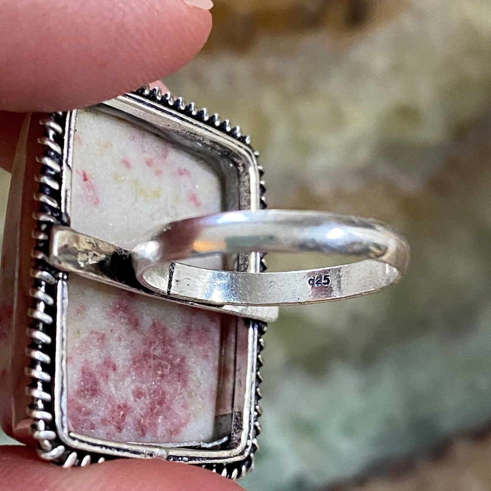 Gemstone Statement Ring, Natural Cinnabar, .925 S… - image 4